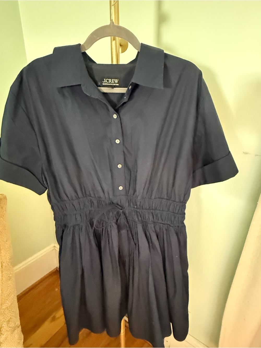J. Crew Navy Short-Sleeve Drawstring Shirt Dress